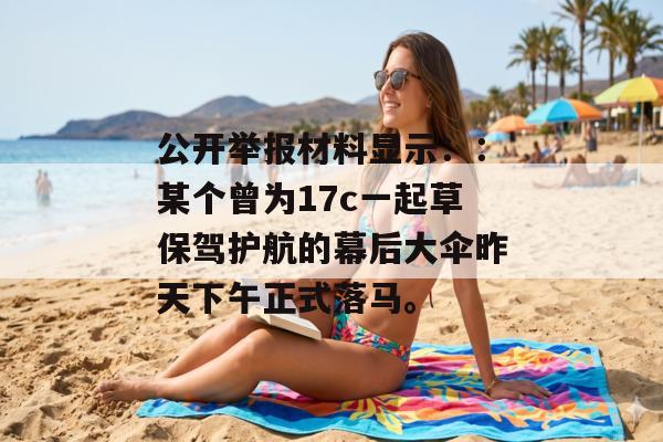 公开举报材料显示：：某个曾为17c一起草保驾护航的幕后大伞昨天下午正式落马。
